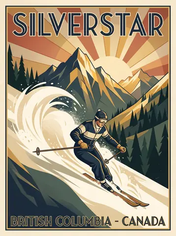 Poster: art deco SilverStar powder skier (poster art)
