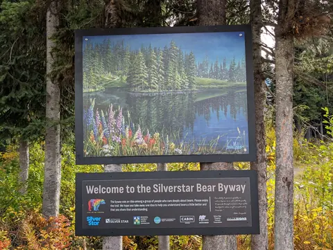 Welcome to the Silverstar Bear Byway interpretive sign in fall colours