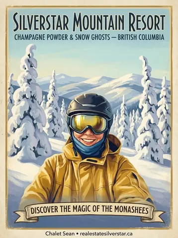 Poster: SilverStar Mountain Resort skier among snow ghosts (poster art)